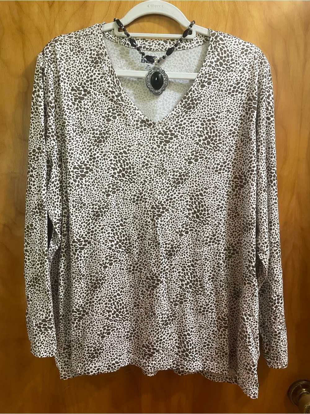 Lands' End Long Sleeve V-Neck Animal Print Top - Beige & Brown 2X NWOT